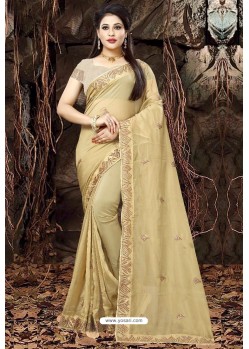 Gold Linen Organza Embroidered Saree