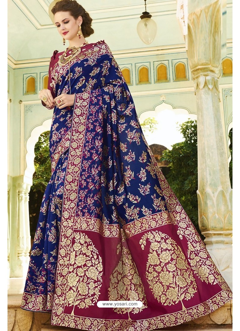 Buy Navy Blue Pure Weaving Designer Silk Saree | Designer Sarees