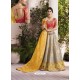 Grey And Yellow Raw Silk Stone Hand Worked Designer Lehenga Choli