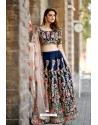 Navy Blue Silk Sequins Embroidered Designer Lehenga Choli