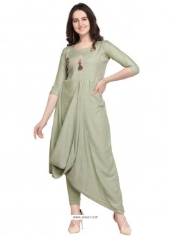 Olive Green Rayon Slub Readymade Kurti