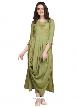 Mehendi Green Rayon Slub Readymade Kurti