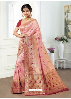 Pink Dola Silk Jacquard Worked Designer Saree