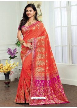 Orange Dola Silk Jacquard Worked Designer Saree