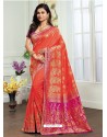 Orange Dola Silk Jacquard Worked Designer Saree