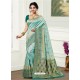 Sky Blue Dola Silk Jacquard Worked Designer Saree