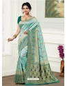 Sky Blue Dola Silk Jacquard Worked Designer Saree