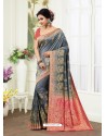 Grey Dola Silk Jacquard Worked Designer Saree