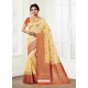 Decent Cream Dola Silk Jacquard Worked Designer Saree