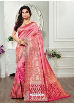 Light Pink Dola Silk Jacquard Worked Designer Saree
