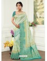 Perfect Sea Green Pink Dola Silk Jacquard Worked Designer Saree