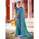 Turquoise Fancy Lace Worked Saree