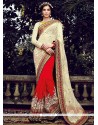 Red And Cream Georgette And Net Designer Saree