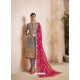 Grey Georgette Satin Heavy Embroidered Straight Suit
