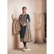 Navy Blue Georgette Satin Heavy Embroidered Straight Suit