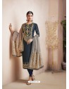 Navy Blue Georgette Satin Heavy Embroidered Straight Suit