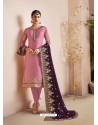 Pink Georgette Satin Heavy Embroidered Straight Suit