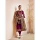 Purple Georgette Satin Heavy Embroidered Straight Suit