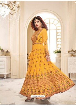 Yellow Real Georgette Embroidered Anarkali Suit