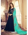 Navy Blue Real Georgette Embroidered Anarkali Suit