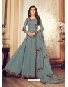 Grey Real Georgette Embroidered Anarkali Suit