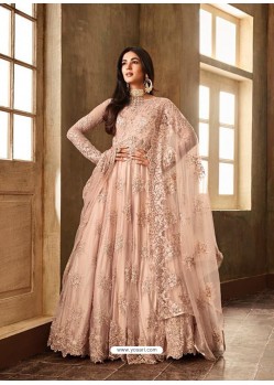 Baby Pink Net Embroidered Designer Floor Length Suit