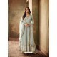 Aqua Grey Georgette Embroidered Designer Floor Length Suit