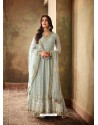 Aqua Grey Georgette Embroidered Designer Floor Length Suit