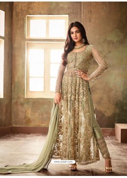 Gold Net Embroidered Designer Floor Length Suit