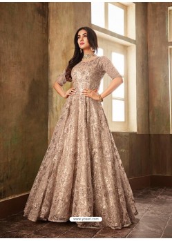 Dusty Pink Net Embroidered Designer Floor Length Suit