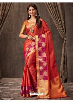 Tomato Red Silk Designer Saree