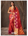 Tomato Red Silk Designer Saree