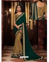 Dark Green And Beige Fancy Embroidery Work Party Wear Saree