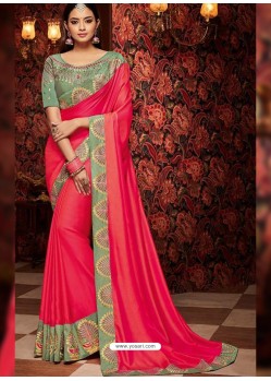 Fuchsia Fancy Embroidery Work Party Wear Saree