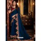 Peacock Blue Fancy Embroidery Work Party Wear Saree