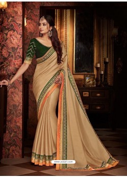 Light Beige Fancy Embroidery Work Party Wear Saree