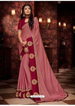 Light Pink Fancy Embroidery Work Party Wear Saree