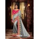 Grey Fancy Embroidery Work Party Wear Saree