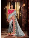 Grey Fancy Embroidery Work Party Wear Saree