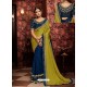 Green And Blue Fancy Embroidery Work Party Wear Saree