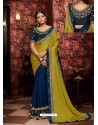 Green And Blue Fancy Embroidery Work Party Wear Saree