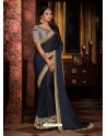 Navy Blue Fancy Embroidery Work Party Wear Saree