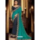 Teal And Navy Fancy Embroidery Work Party Wear Saree