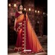 Red And Orange Fancy Embroidery Work Party Wear Saree