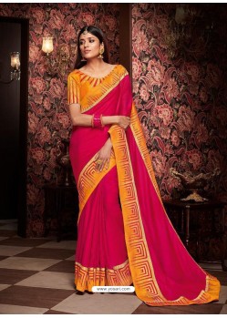 Rani Fancy Embroidery Work Party Wear Saree