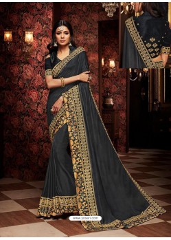 Black Fancy Embroidery Work Party Wear Saree
