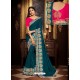 Teal Blue Fancy Embroidery Work Party Wear Saree