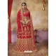 Glorious Red Silk Satin Embroidered Lehenga Choli