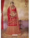 Glorious Red Silk Satin Embroidered Lehenga Choli