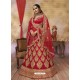 Stunning Red Silk Satin Embroidered Lehenga Choli